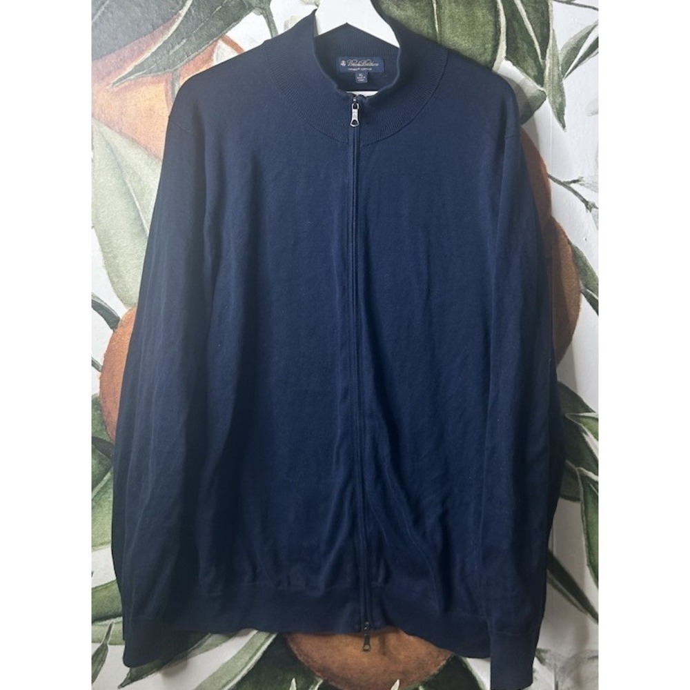 Brooks Brothers 100%‎ Supima Cotton Full Zip Sweater XL Navy Blue Long Sleeve